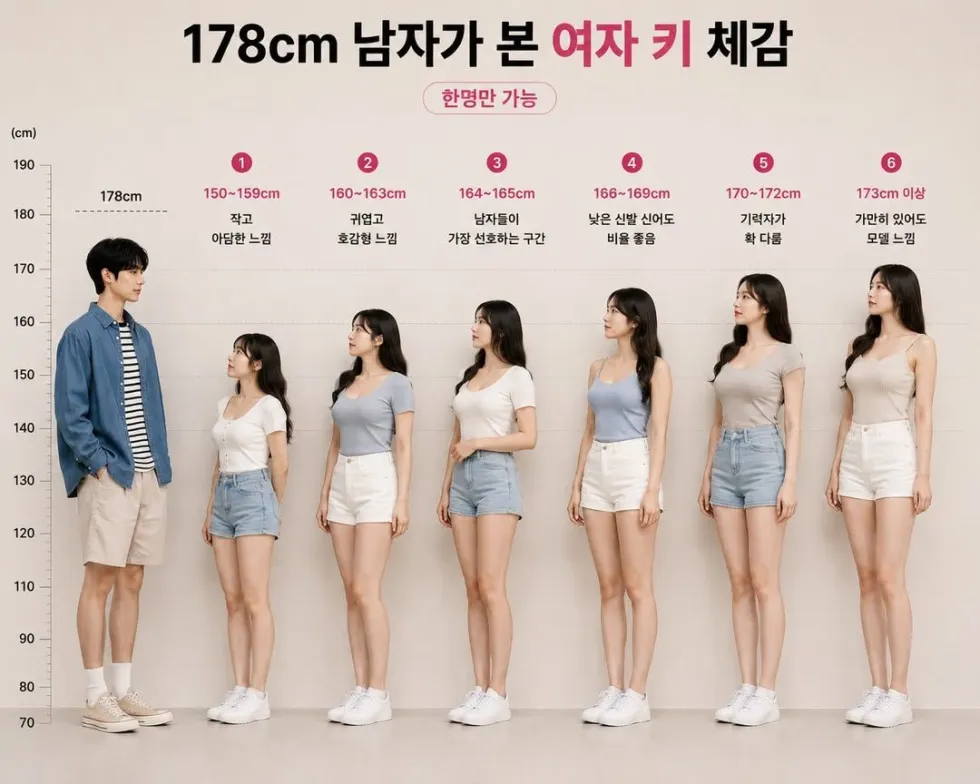178cm 남자가 느끼는 여자 키 체감