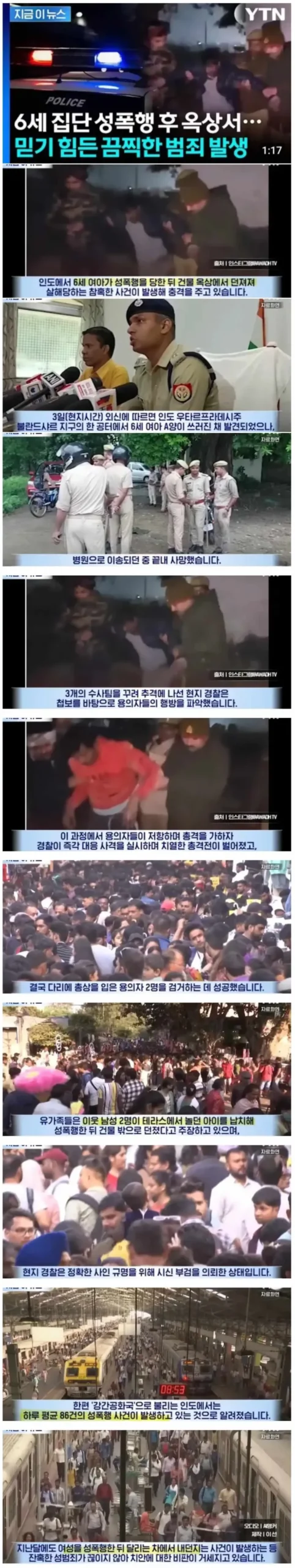 인도 6세 아동 집단 성폭행 후 옥상 투척... "인간이 아니다"