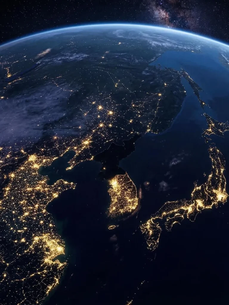 한반도의 밤, 위성으로 본 모습.