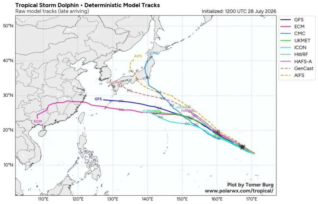 제13호 태풍 돌핀, 현재 예상 경로 업데이트