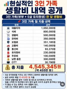 현실적인 3인 가족 생활비