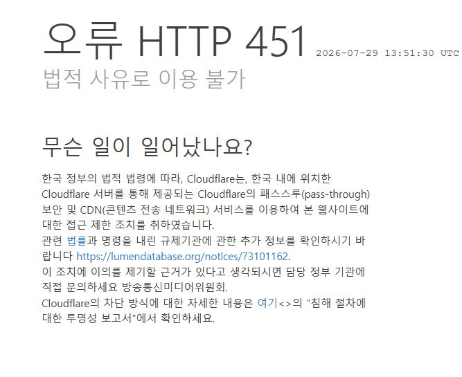 정부 규제로 야동 사이트 차단됨...