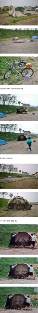 강풍 속 캠핑 시도한 중학생들