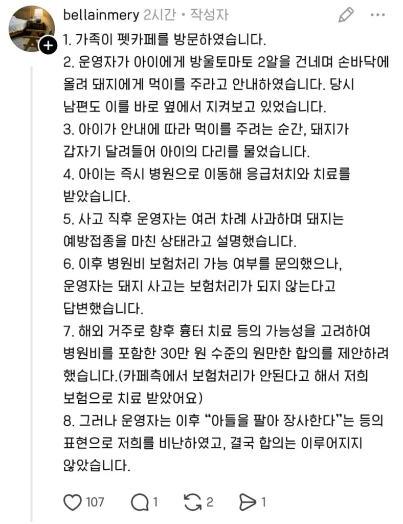 돼지물림사고 송도 카페 관련