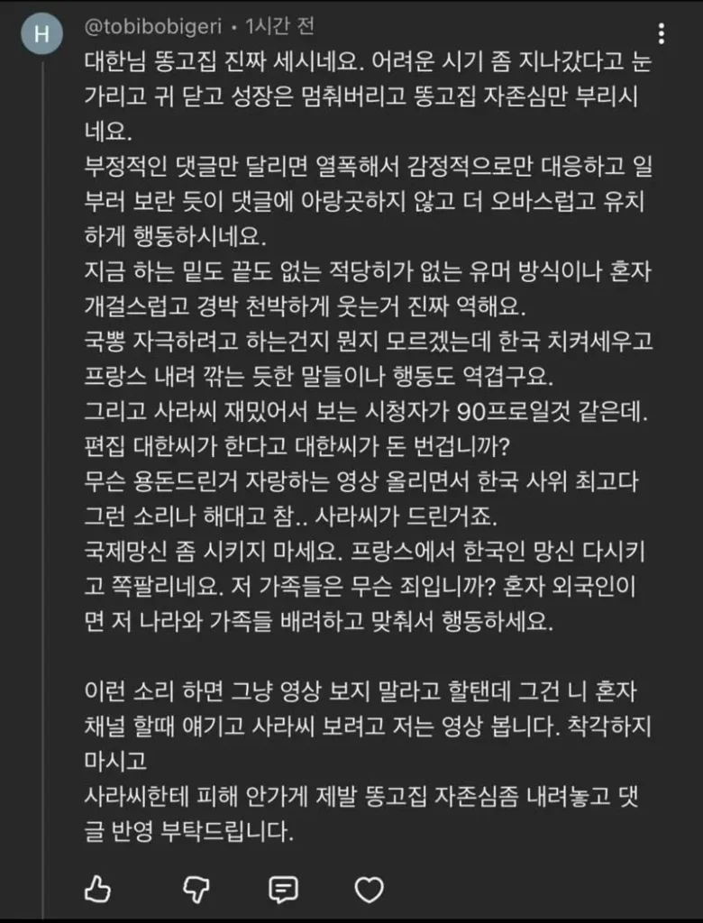 프랑스 아내가 악플러에게 댓글을 달다