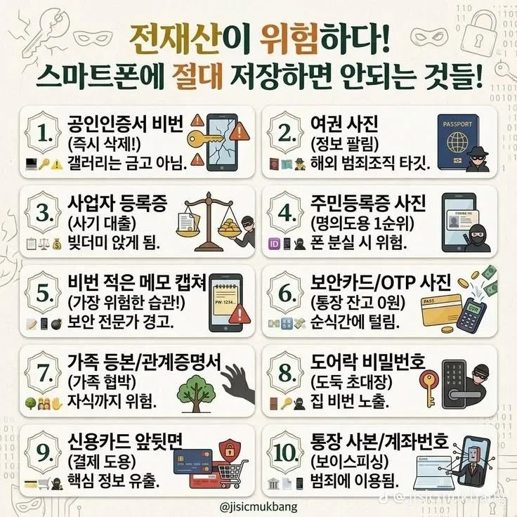 휴대폰 저장 시 주의사항.