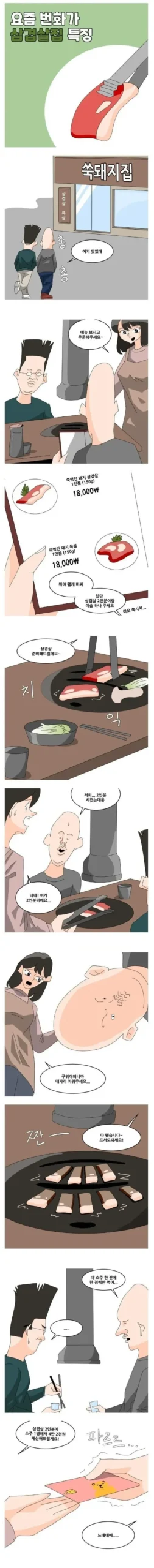 요즘 번화가 삼겹살집, 만화로 보는 특징
