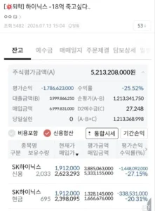 펌) 하이닉스, -18억 기록 ㄷㄷㄷ