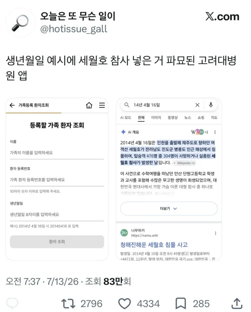 고려대병원 앱, 황당한 생년월일 설정으로 논란