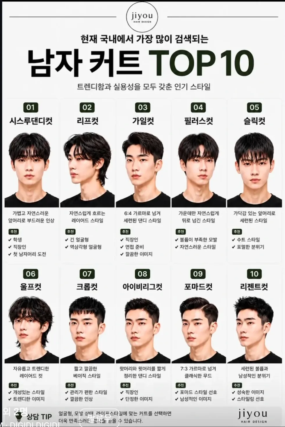 요즘 인기 있는 남자 헤어스타일 TOP10