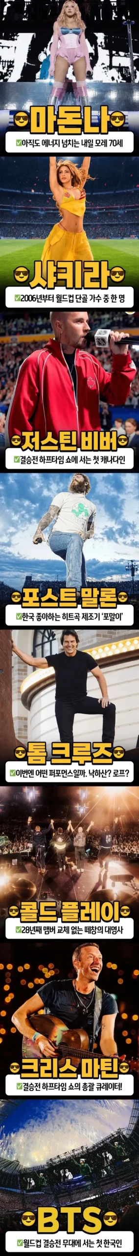월드컵 결승전 하프타임 공연 출연진 정보