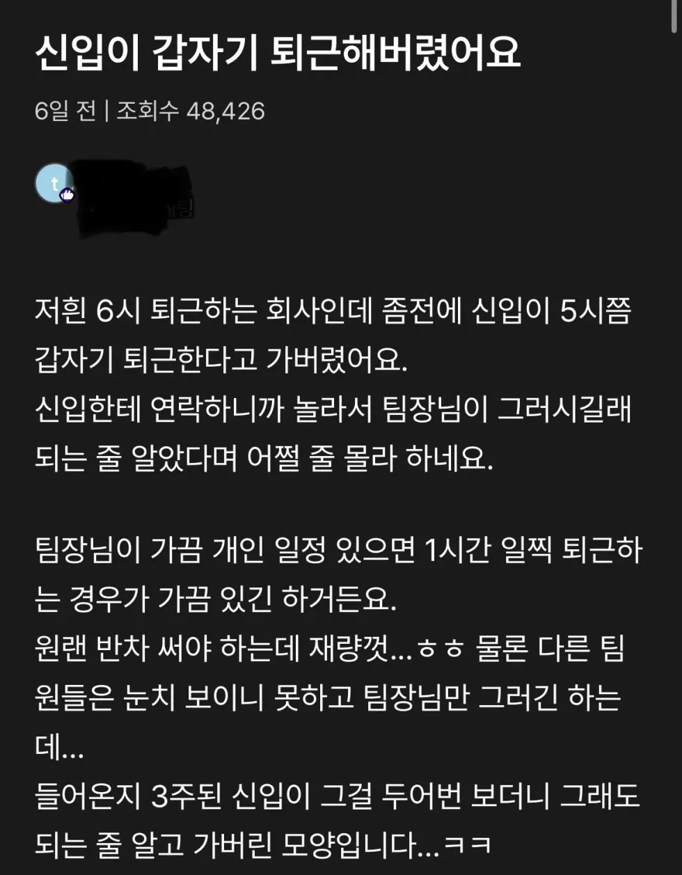 신입, 5시에 퇴근하다