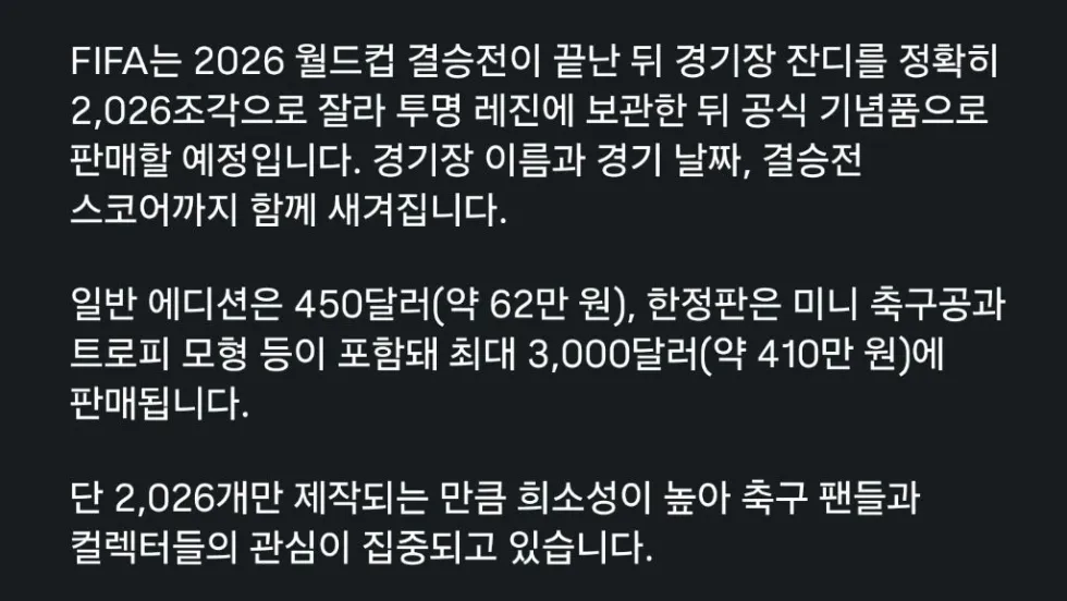 FIFA 가 월드컵 결승 종료후 하려는 사업.
