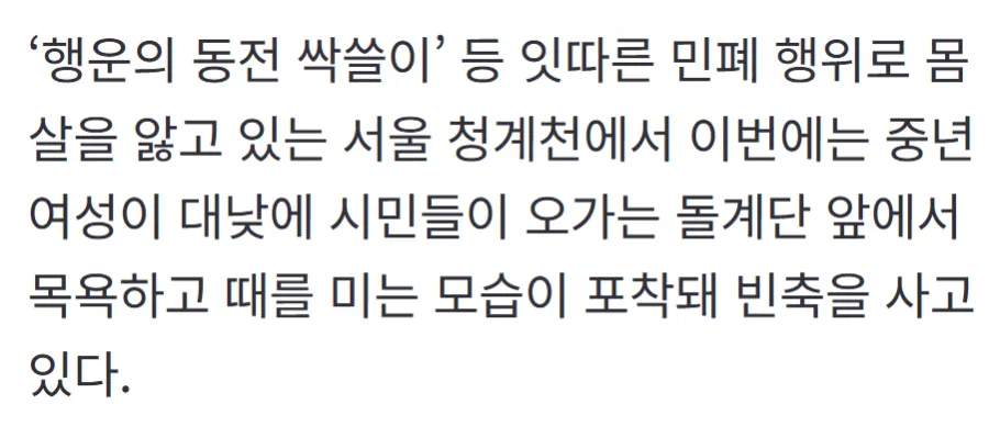 청계천에서 때밀고 비누칠하는 여성 포착