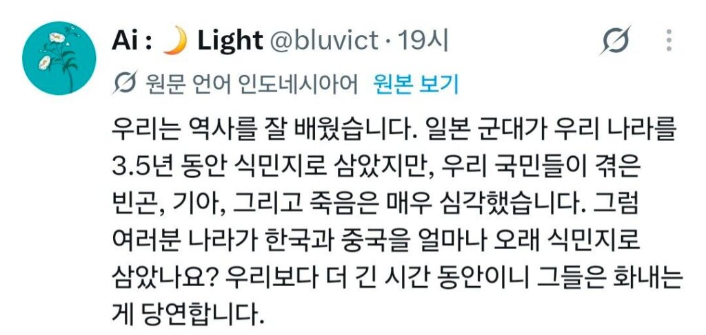 하영 이슈에 일본인 개입, 인도네시아인이 일본인 비난