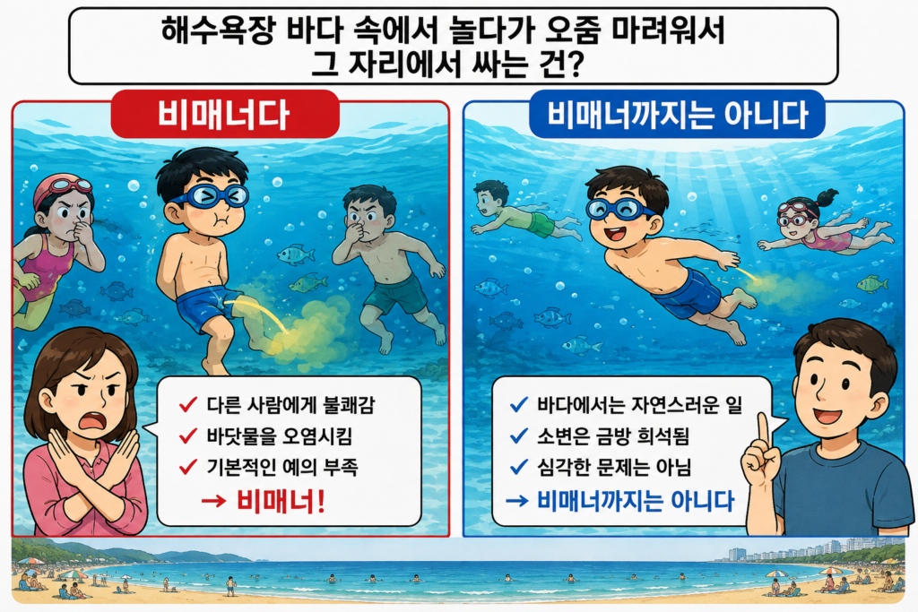 해수욕장 오줌 싸는 행위, 비매너인가 아닌가.jpg