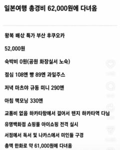 일본 여행 경비 62,000원, 정말일까?