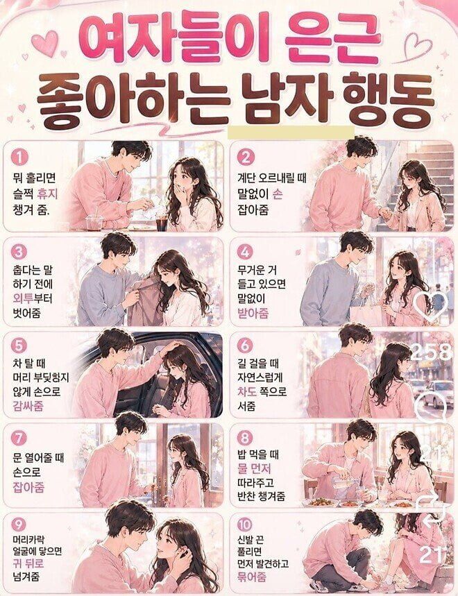여성들이 호감 느끼는 남자들의 행동 10가지