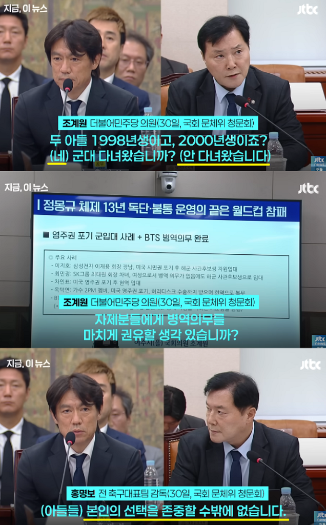홍명보 아들, 병역 의무 관련 질문