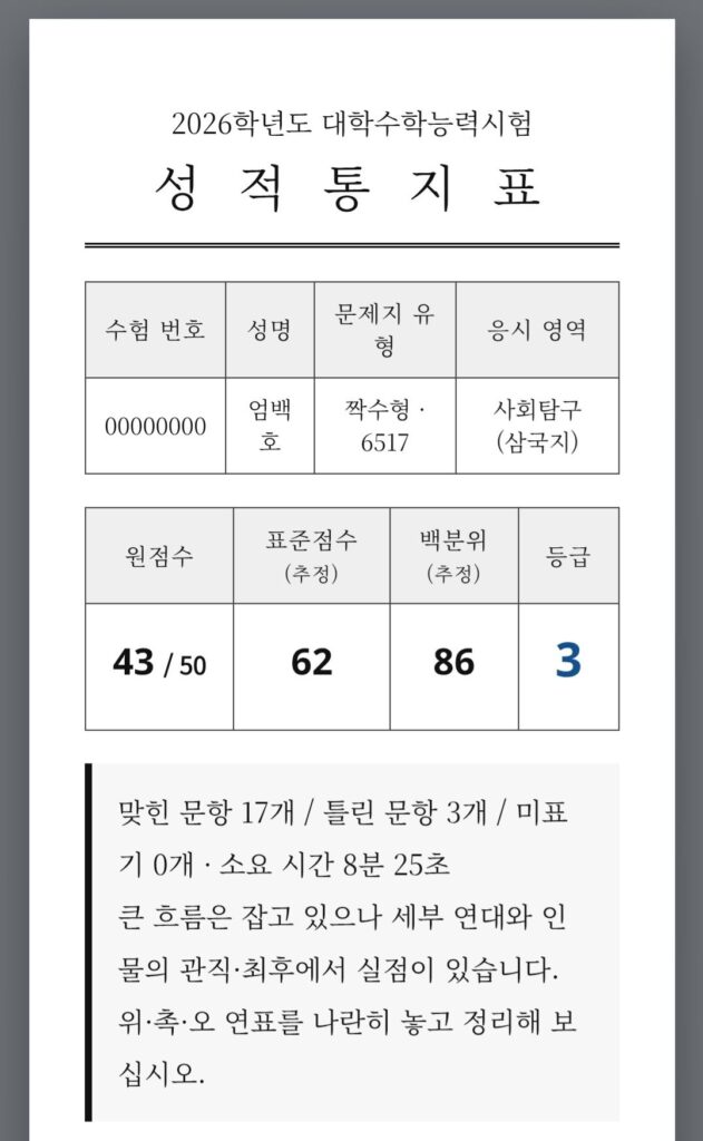삼국지 모의고사 풀어보기