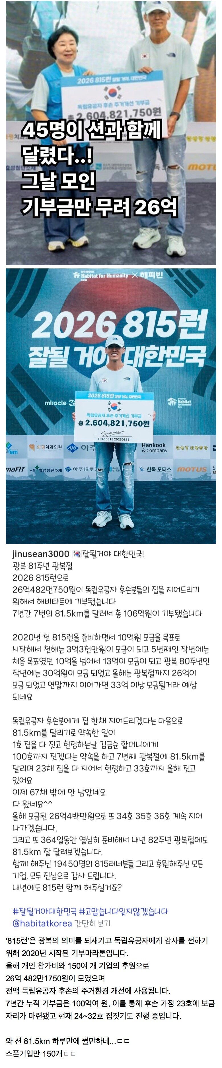 815 런, 하루 동안 모인 총액