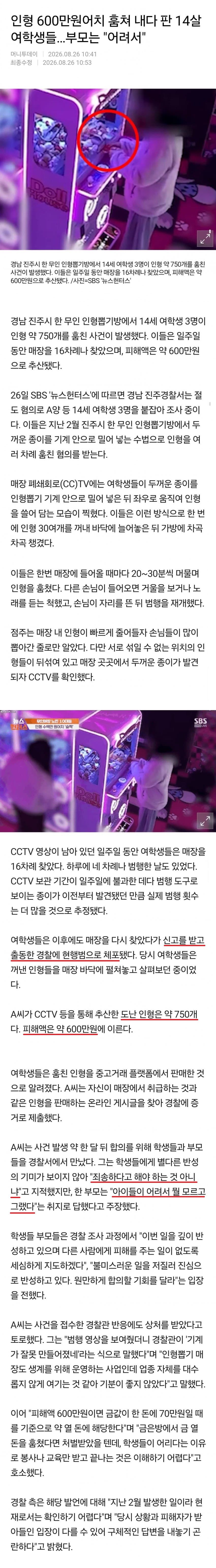 14살 여학생들, 인형 600만원어치 훔쳐 판매…부모 "어려서"