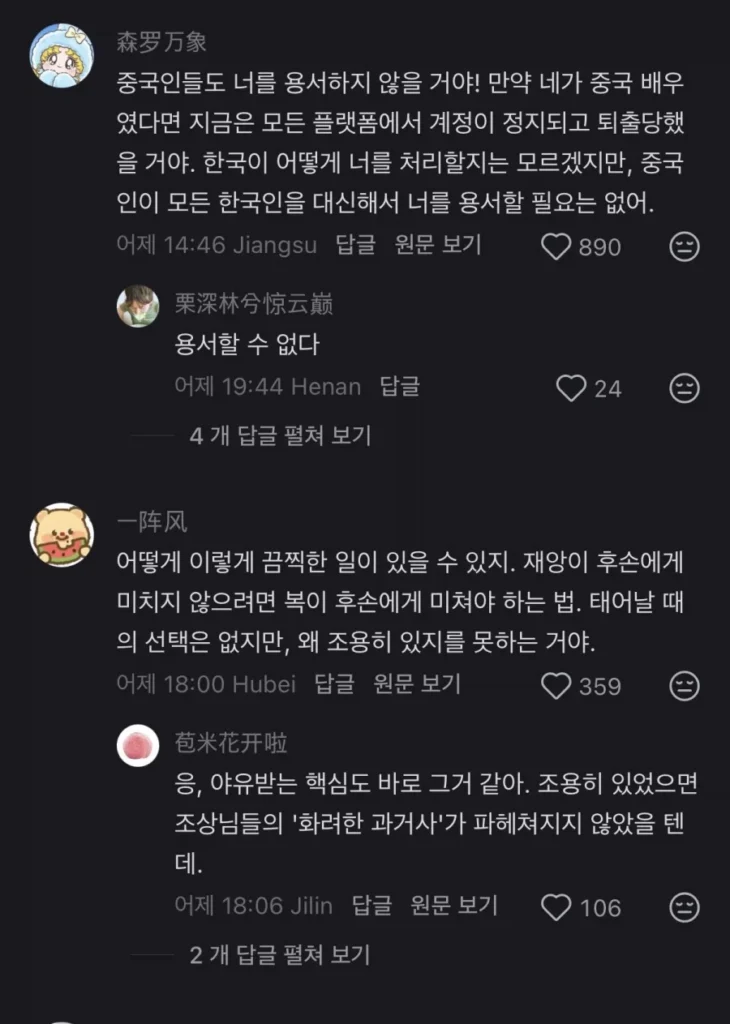 중국에서도 불타는 배우 하영 사태