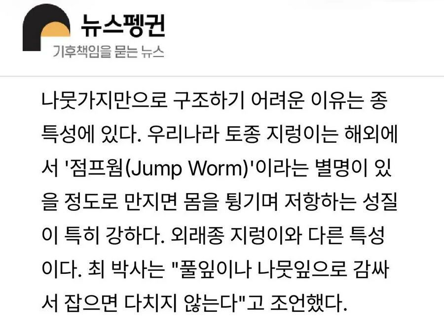 토종 한국 지렁이의 고유 특징
