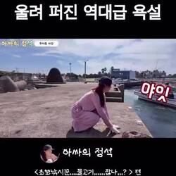 포구에서 수영하는 사람에게 욕설하는 어부