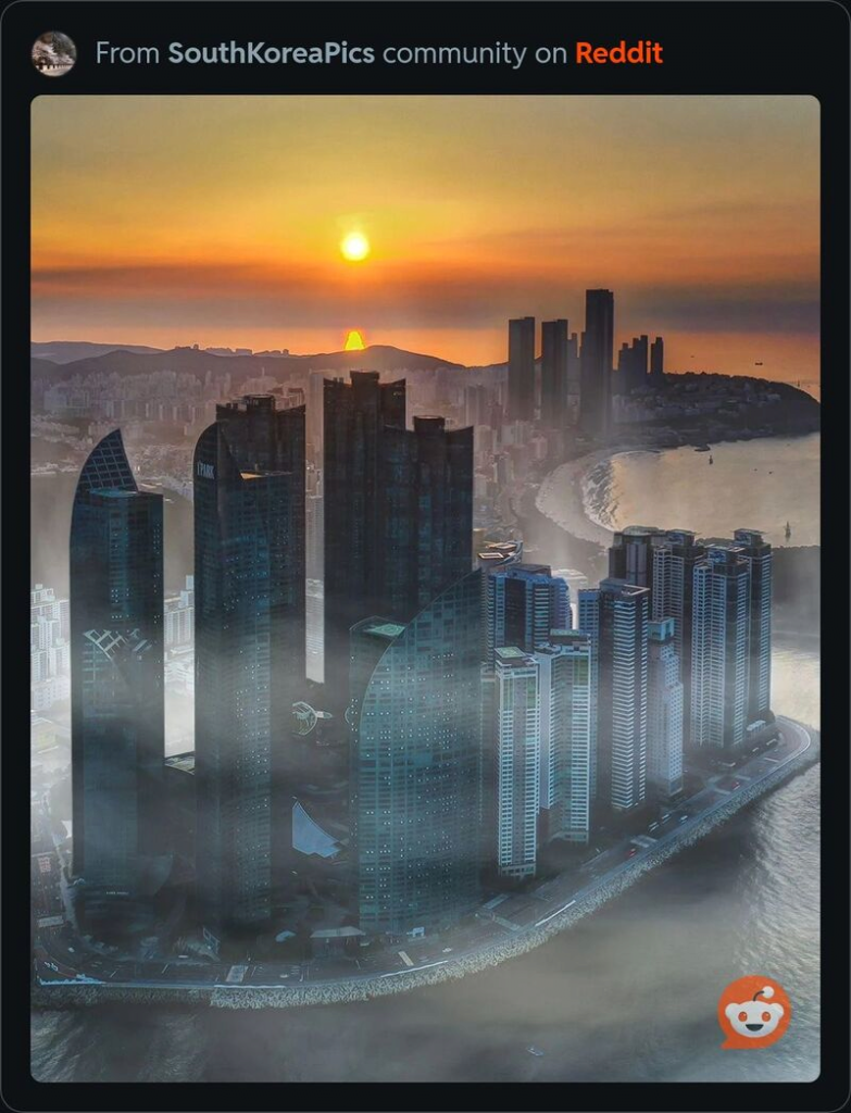 한국 풍경, 레딧에 소개되다