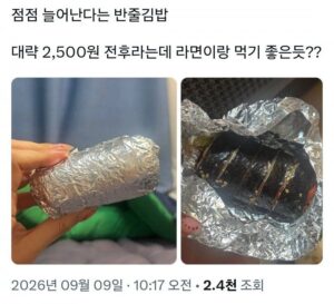 김밥 가격 상승에 '반줄 김밥' 등장, 2500원