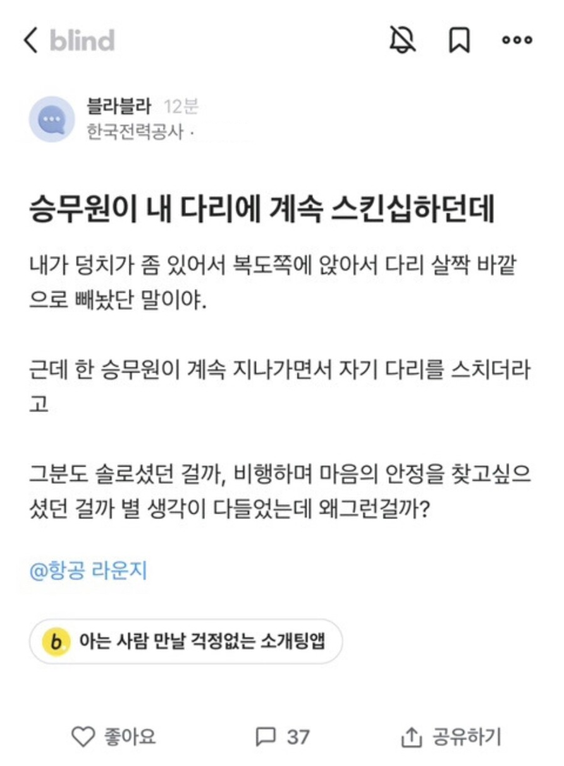 승무원이 제 다리에 자꾸 스킨십을 했어요 (블라)