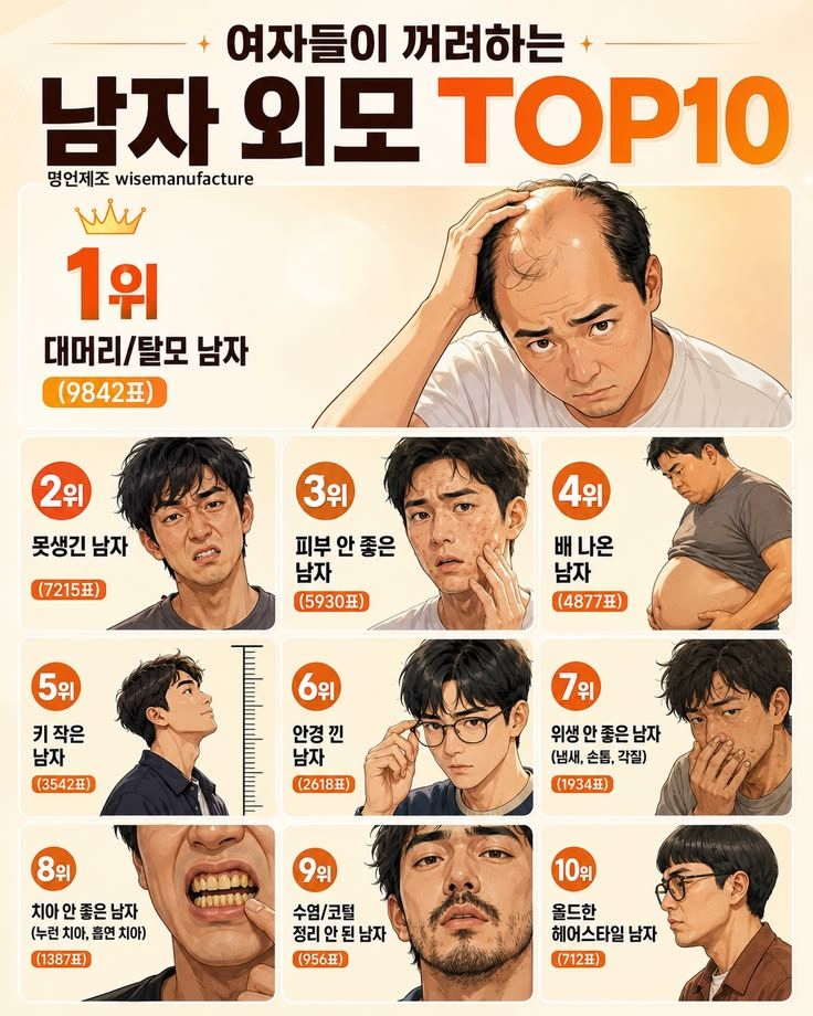 남자들이 싫어하는 여성 외모 순위 TOP 10