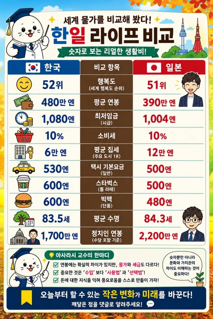 숫자로 본 현실적인 한일 생활 비교