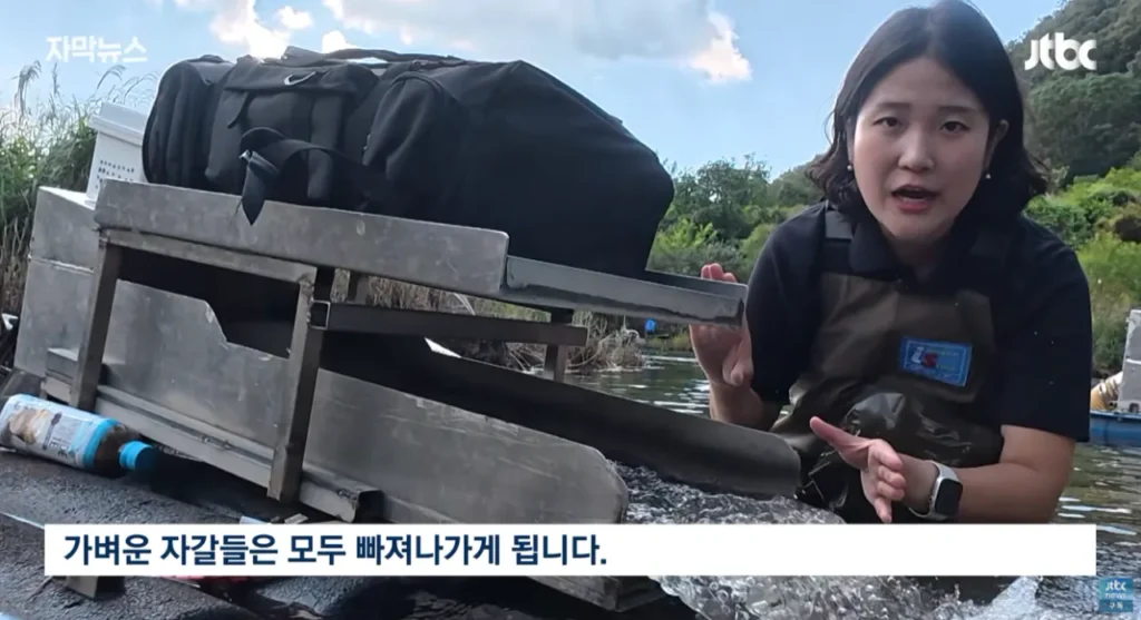 하천을 훼손하며 사금을 채취하는 사람들