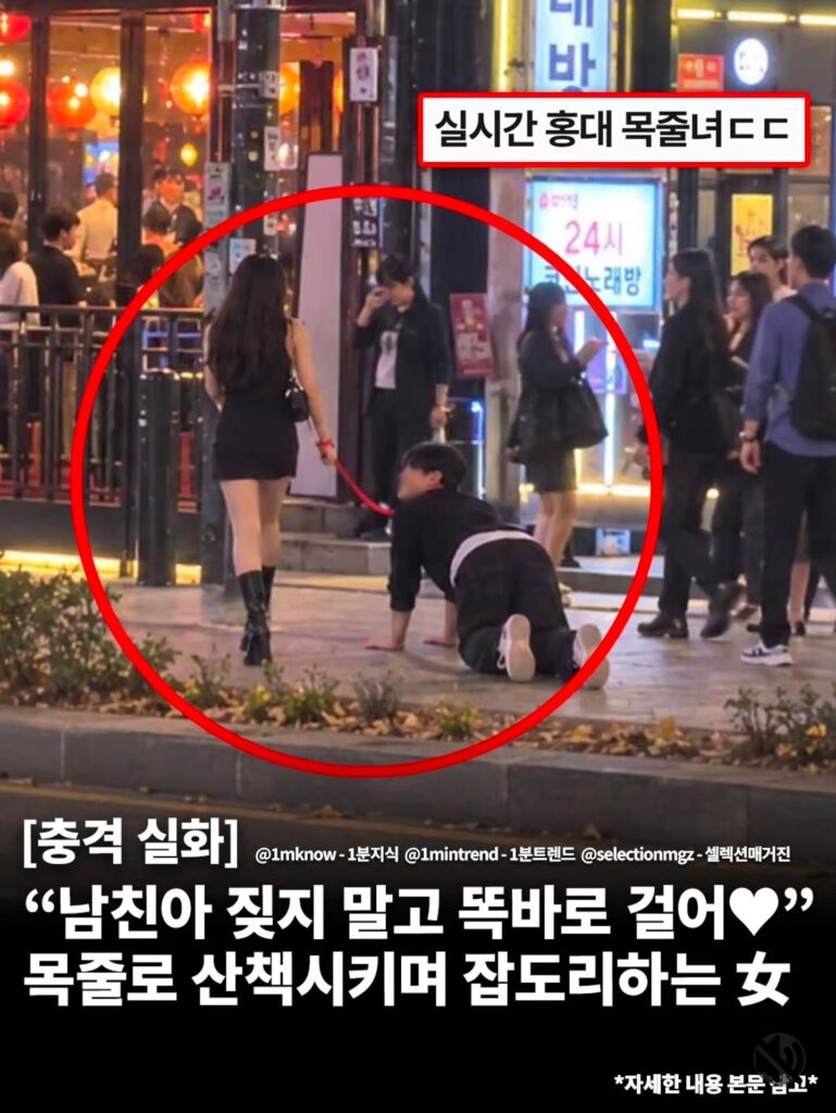 홍대 거리, 목줄을 한 여성 등장 '화제'