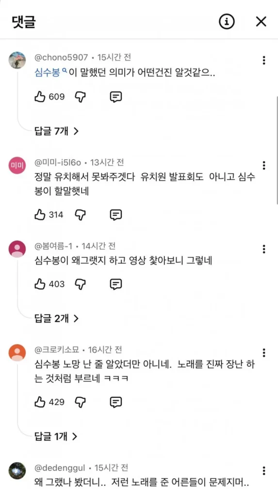 김다현 무대 영상, 심수봉이 저격했다는 의견에 대한 댓글