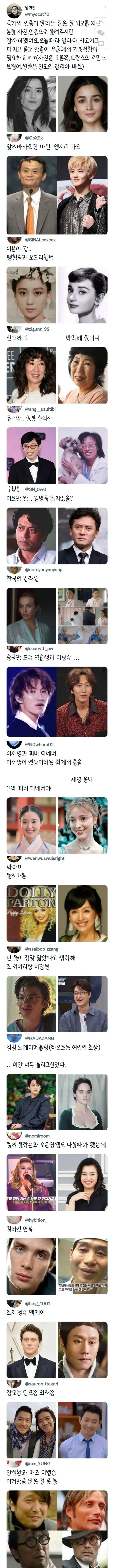 다른 국가와 인종, 같은 결의 외모