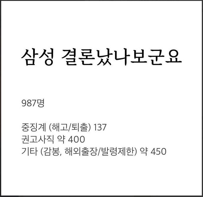 삼성 월세 지원금 부정 수급자 관련 결론은 나왔네요...