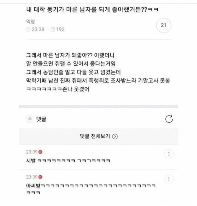 여대생, 마른 체형의 남자를 선호하다