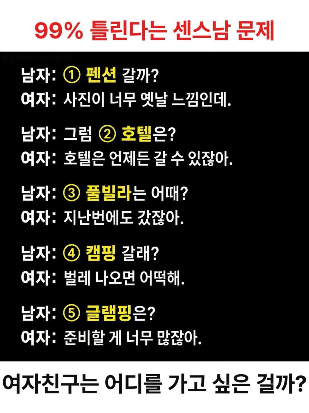 여자친구가 가고 싶어하는 곳은 어디일까요?