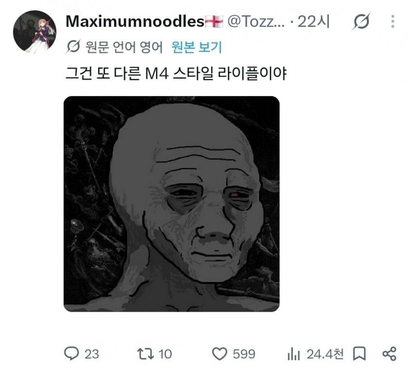 한국군 신형 총기에 시무룩해진 외국인들.twt & jpg