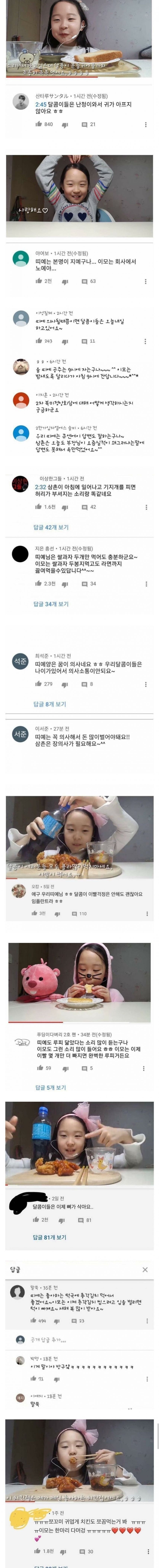 주접 댓글로 유명한 어린이 유튜버