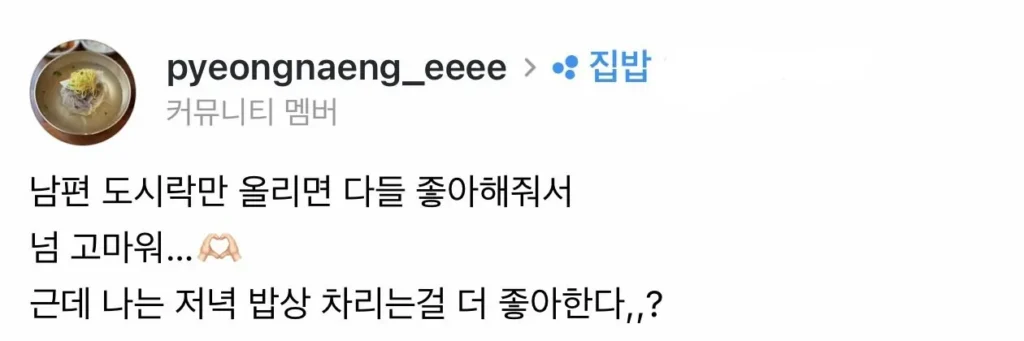 남편 위해 저녁 식사 준비하는 아내의 평상시 식단