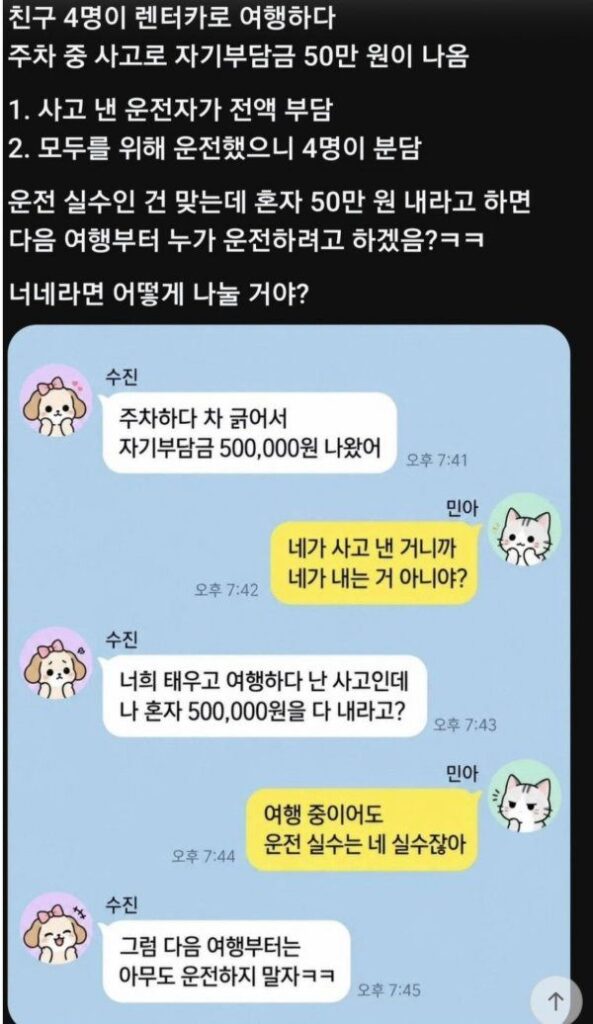 렌트카 사고, 4명이서 빌렸다가 발생