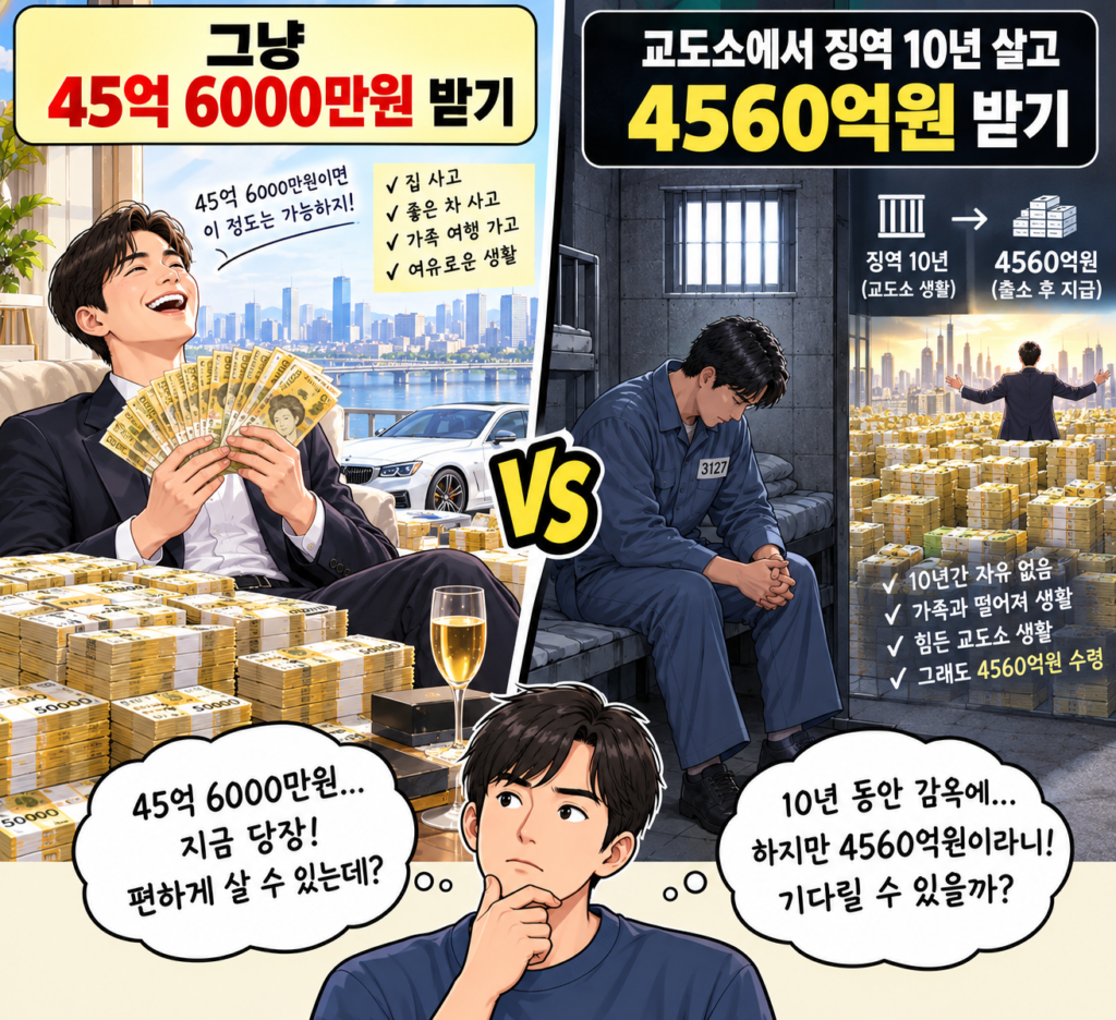45억 6000만원 수령 vs 징역 후 4560억원 수령
