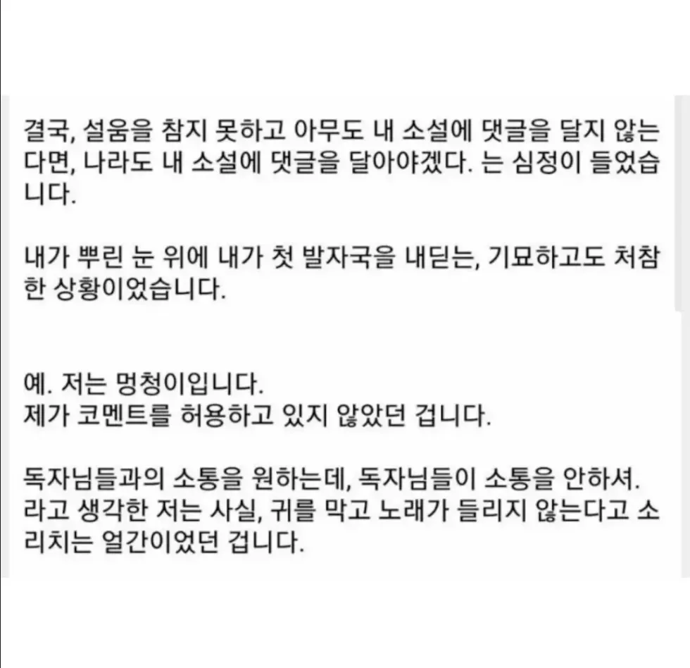 소설 작가가 댓글이 없어 속상했던 경험.jpg