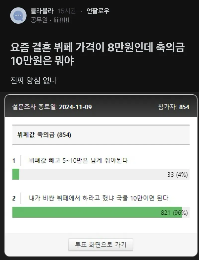 결혼 부페 가격이 8만인데 축의금 10만원은 뭐야??