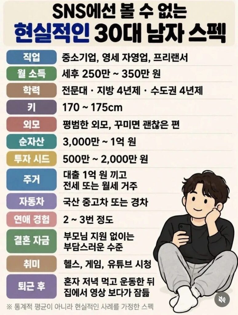 평균값 아닌 중간값 현실적인 30대 남자 스펙(feat.미혼율)