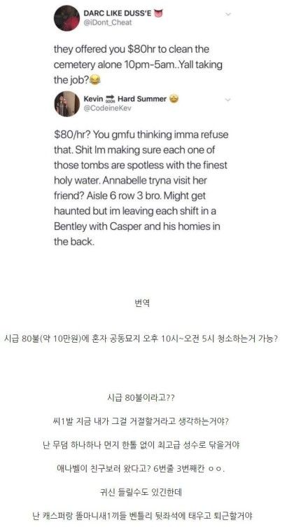 시급 80달러에 공동묘지 청소가능？